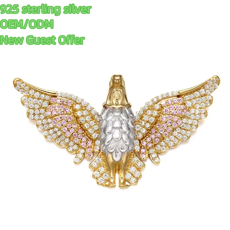 18K Gold Plated Eagle Charms Shiny Zircon Jewelry Pendant For Men Women Gift