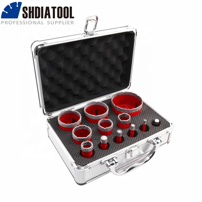 1set/12pcs M14 Thread Vacuum Brazed Drill Bits with box 6+8+10+12+20+25+28+35+45+50+68mm+HEX Diamond Finger Bit/Chamfer Bit