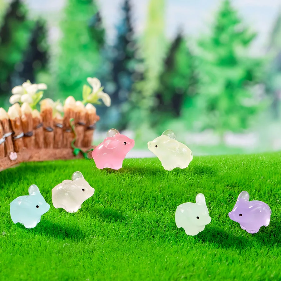 Crystal Cute Pig Miniatures Resin Toy Accessories Ornament Luminous Fairy Pond Lawn Decoration Bonsai Decor