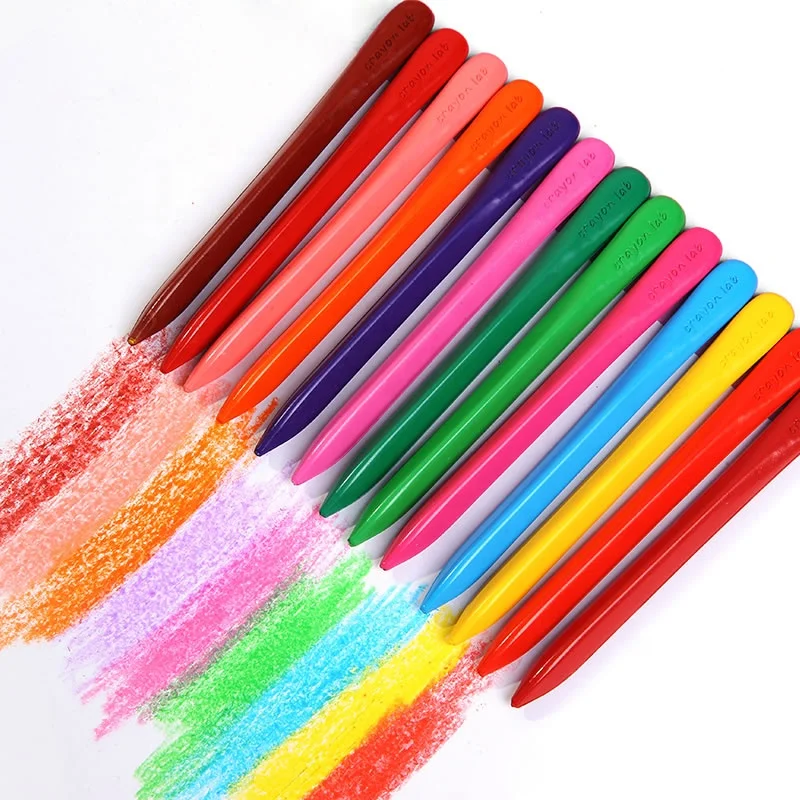 6pcs plastic triangle stick crayons with color box for children colouring