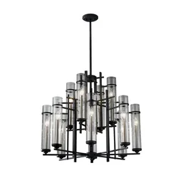 2022 New Modern Decorative Hotel  Project Metal Glass Shade Vintage Black Chandelier Pendant Lamp