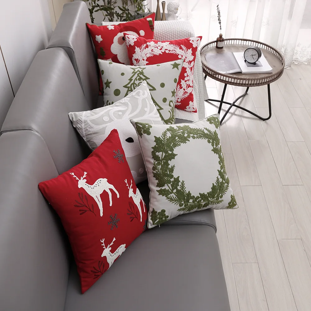 New Home Sofa Cushion Chenille Jacquard Snowflake Holiday Pillow Christmas Throw Pillow Cover