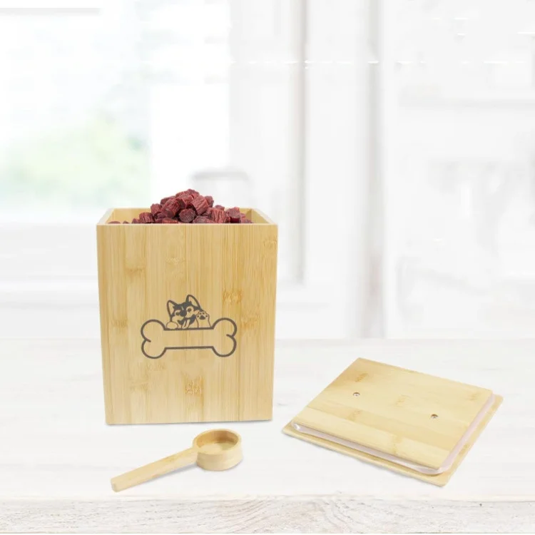 Dog Treat Container Wooden Pet Food Storage Container with Airtight Lid