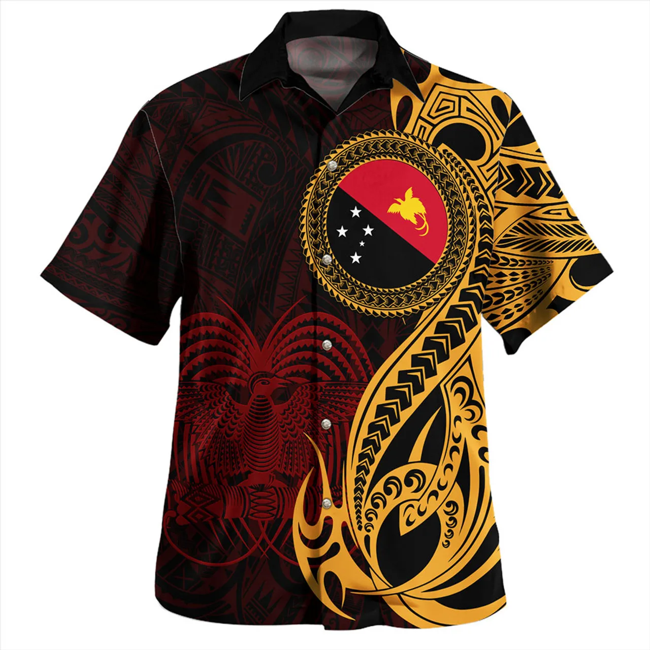Papua New Guinea Hawaiian Shirt PNG Flag Color With Traditional Pattern Blouse For Women Elegant Women Office Button-Down Shirt