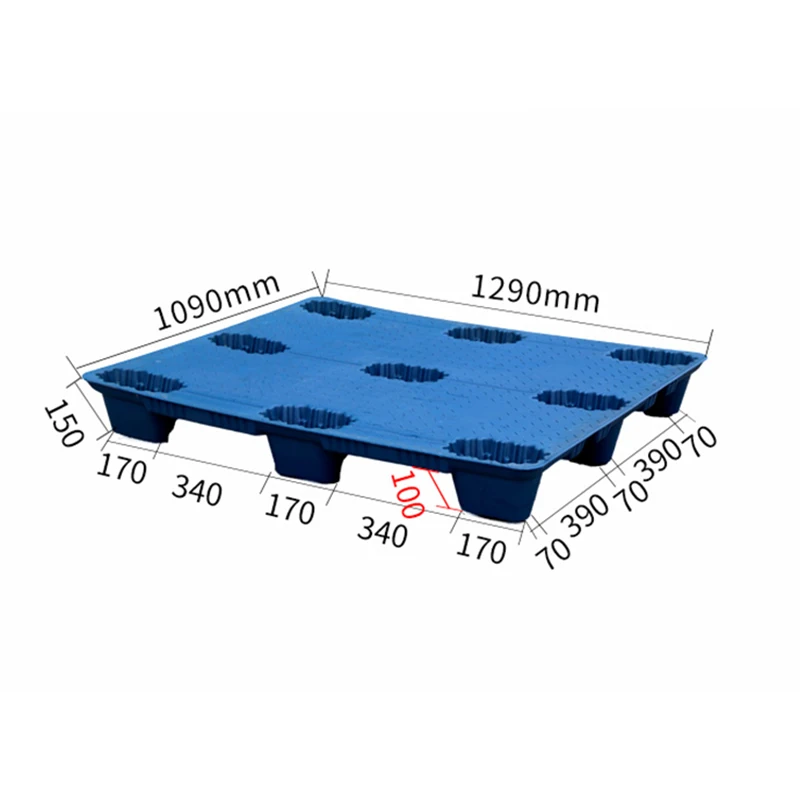 High Quality Heavy Duty 1300*1100*150mm Blow Molding HDPE Nine-Legged Plastic Tray Single Faced Stackable Storage Pallets
