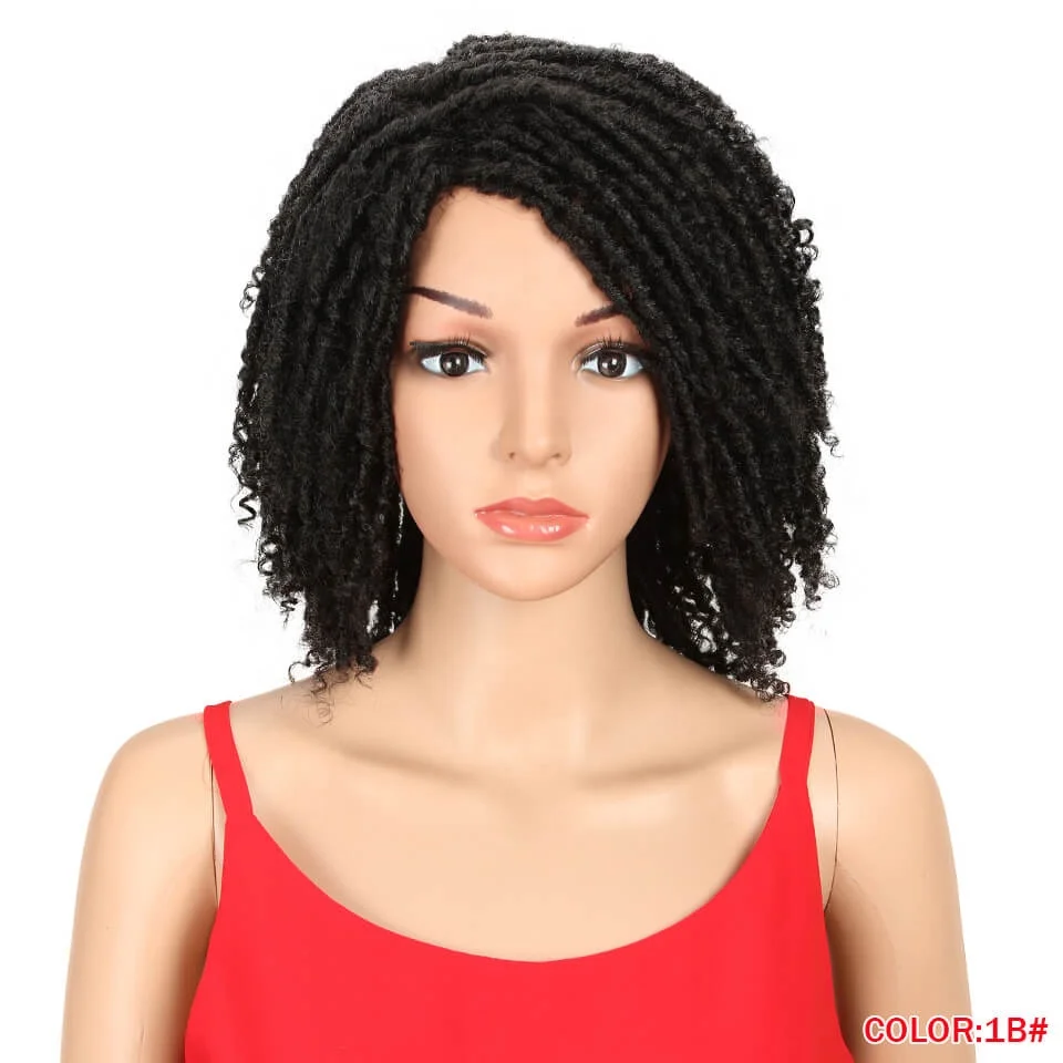 Rebecca Ombre Black Brown Color Dreadlock Wig Short Twist Wigs for Black Women and Men Afro Curly Synthetic Wig (T1B/30#)