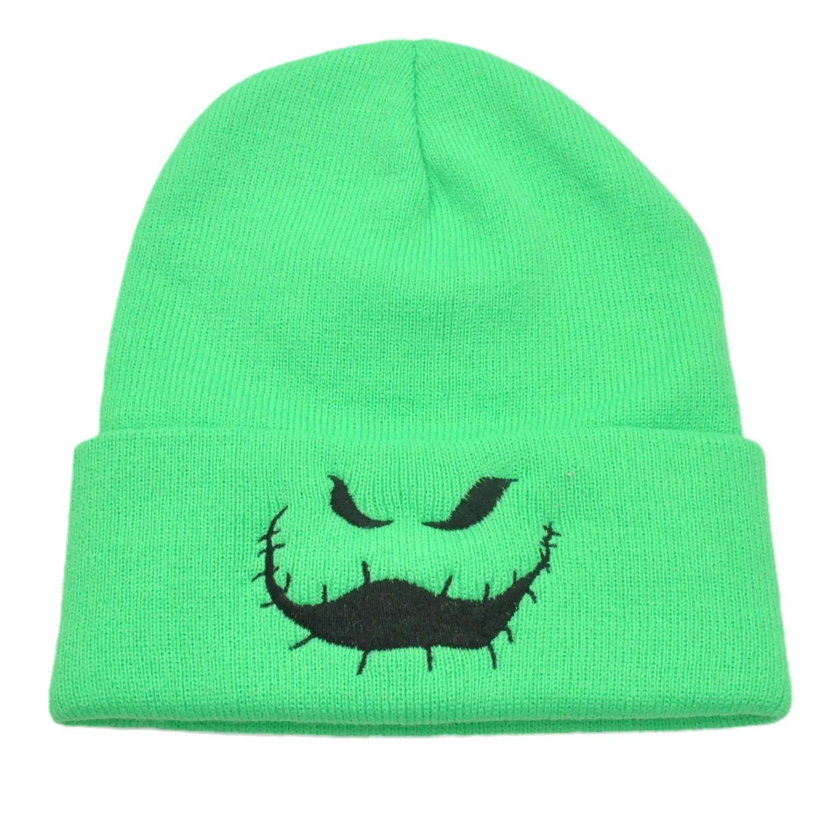 Pom Pom High Cotton Printed Christmas Night Fright Knitted Woolen Hats Oogie Boogie Halloween Ghost Face Winter Green Beanies