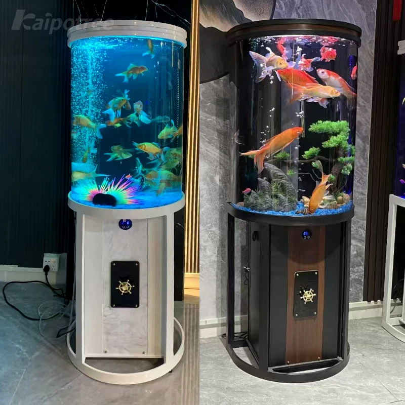 Aquarium Cylinder Curved Fish tank with Bottom Filter Home or Office Landscaping Acrylic