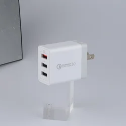 US Fast Charge Foldable 30W Three Port QC 3.0 USB Travel Wall Charger Adaptor