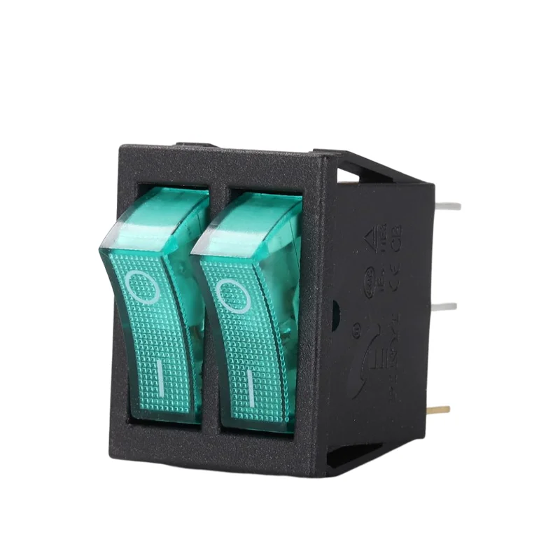 KCD8-212N 16A 250V 6 PIN illuminated rocker switch Green double buttons Waterproof rocker switches