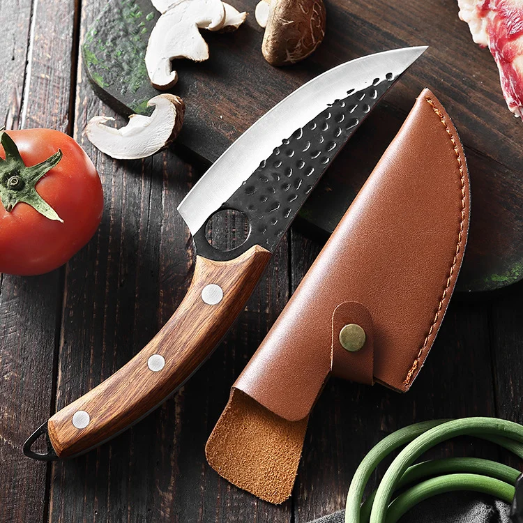 
Custom external hunting knife 8 inch wooden handle stainless steel poultry bone butcher knife 