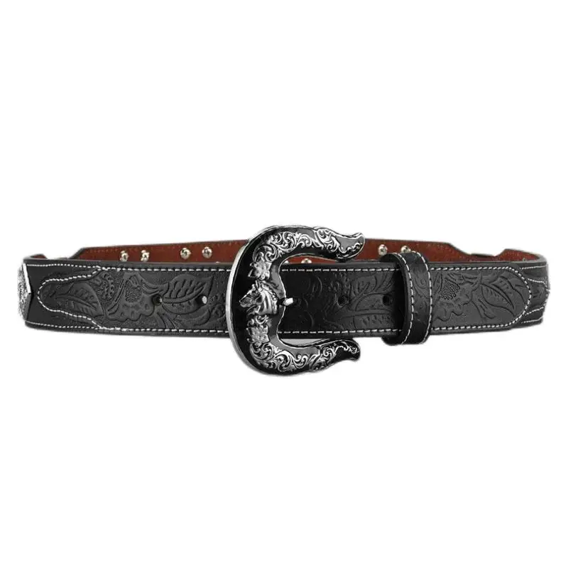 Mens Western Belt Cowboy Country Concho Leather Belt for Jeans Pants Rodeo