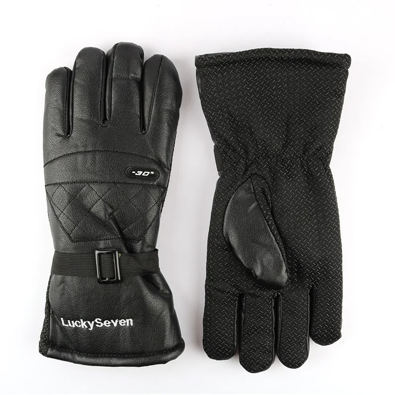 Winter winter anti-slip padded black leather leather warm leather gloves for men and women for motorcycle riding