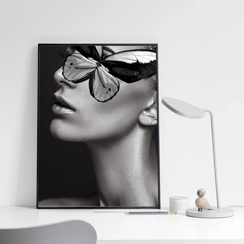 Abstract Wall Art Pictures Fashion Woman Lips butterfly Gold And White Black Oil Painting Modern Home Decor Mural hanging