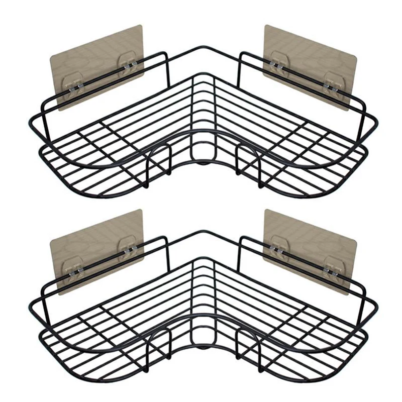 Bathroom Corner Shelf Bathroom Tripod Shelves Adhesive Kitchen Corner Racks Wall Mounted No Drilling Storage