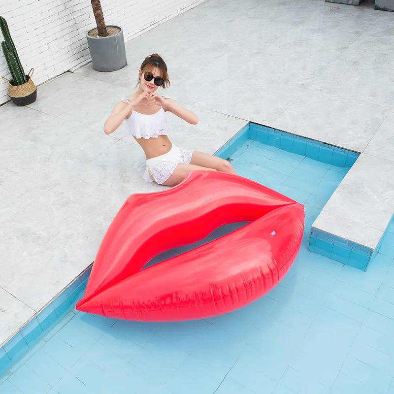 Outdoor PVC inflatable summer adult beach swimming red lips water floating swim pool float