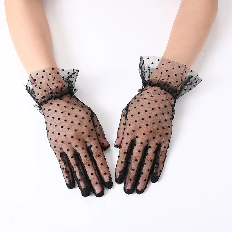Summer Breathable Gloves For Women Black Small Spots Sexy Lace Short And Thin Mesh Gloves For The Bride