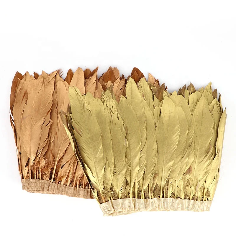 6-8 Inch(15-20 cm)Wholesale Hot-Selling Goose Feathers Gold Trims Fringe With Sewing Crafts Costumes Decoration