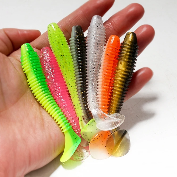 Oem 5.5cm 6.5cm 7.5cm Double Color T-tail Soft Bait Fishing Lure Artificial Plastic Soft Worm