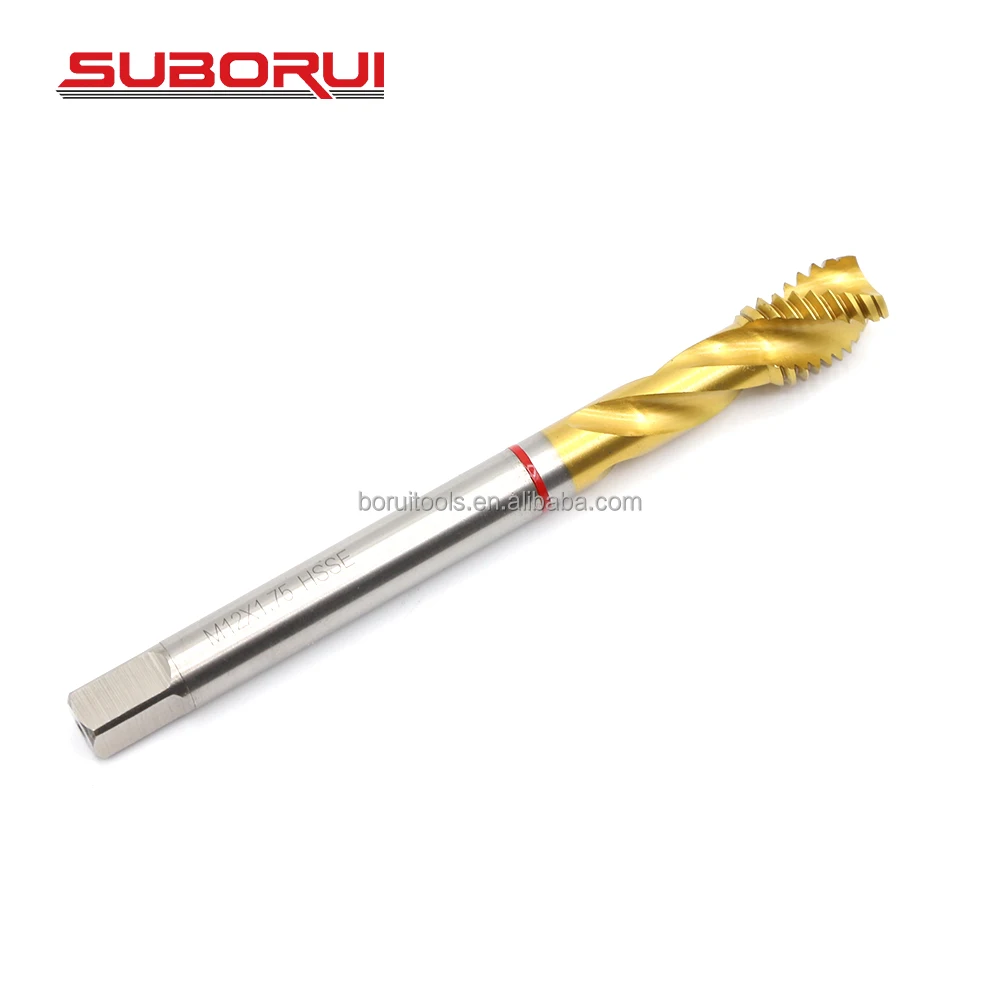 SUBORUI Din 376 Titanium Coating Short Blade Spiral Flute HSS E M35 Cobalt M12-M27 1.75mm Thread Metric Machine Screw Taps
