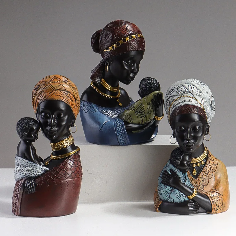 black african women furniture with sun flower resin africa girl head statue arts and crafts table ornaments for home decoration