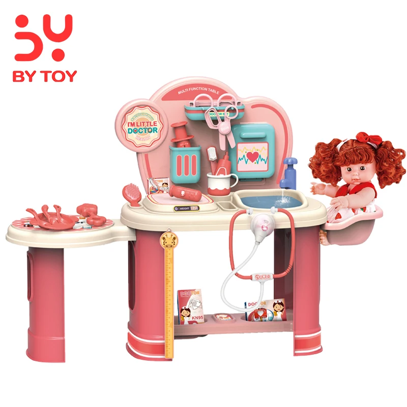 Multifunction puzzle hospital pretend play Diy Kids Doctor Toy Set Vinyl doll video game with music and light toy