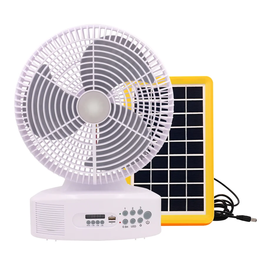 Перезаряжаемый вентилятор AC/DC, вентилятор на солнечной батарее, настольный вентилятор 12 дюймов с мобильной зарядкой и светодиодной подсветкой