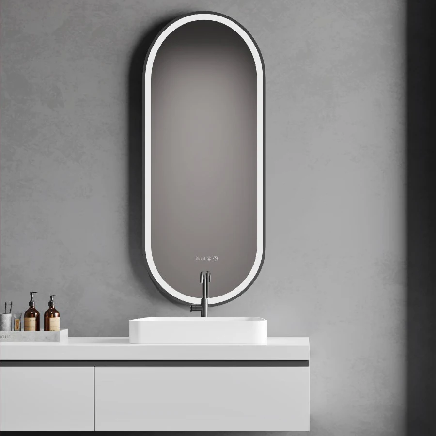 Modern Gold Frame Oval Bathroom mirror with lights / Anti fog touch switch Led light