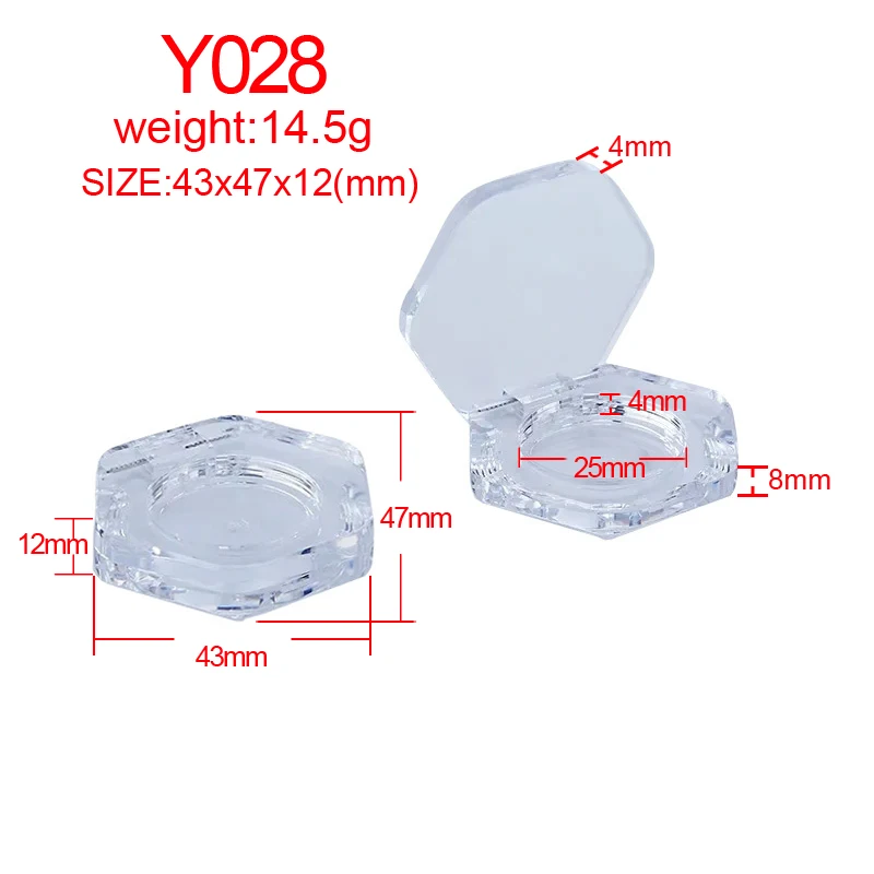 Y028 Stock  single Custom Logo Hexagon Clear Makeup Compact Powder Blusher Highlighter Pigmented Eyeshadow Case With tin Pan