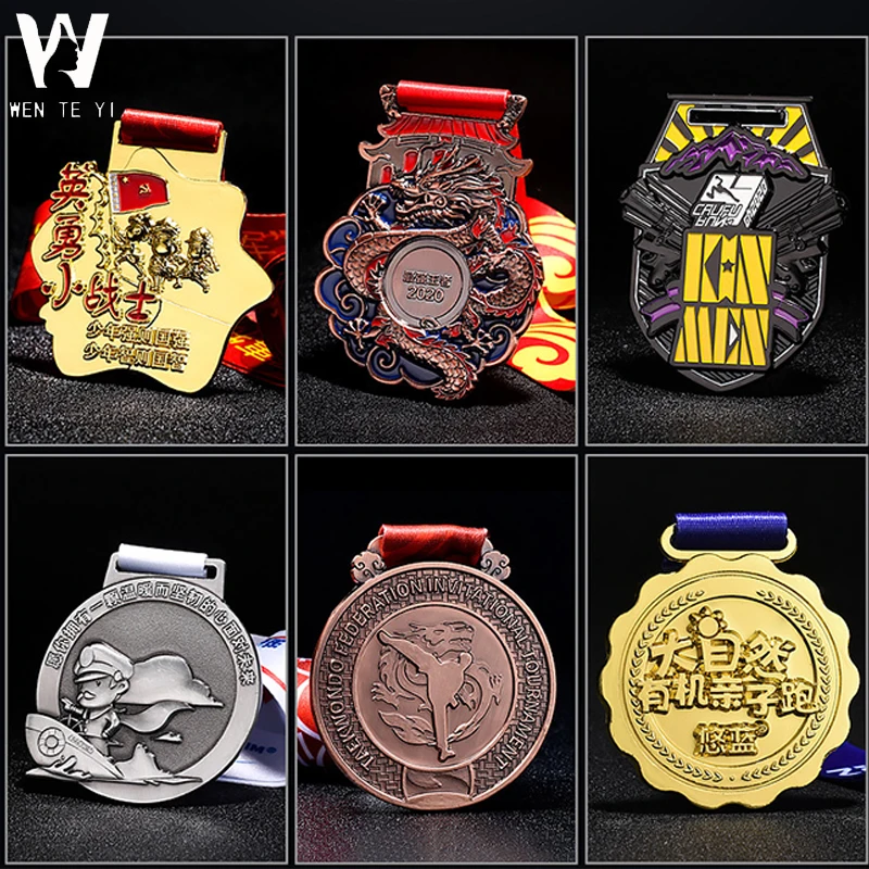 China Factory Price Cheap Powerlifting Football Soccer 3d Sport Logo Metal Sublimation Medals Reasonable Blank And Ribbons