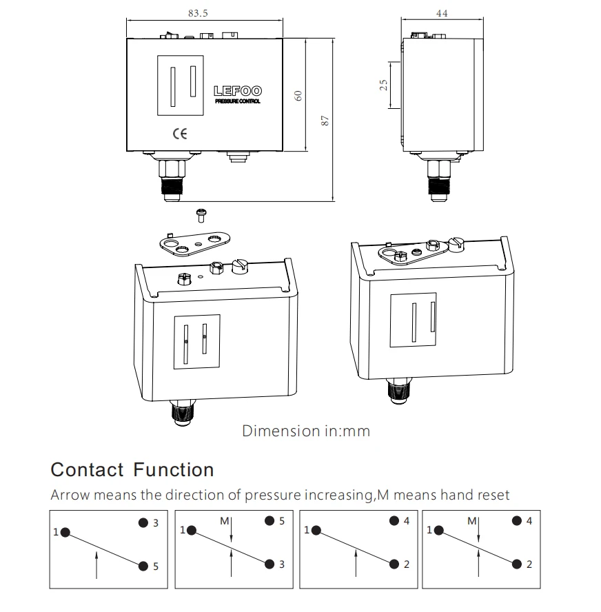LEFOO LF55 10A Refrigeration Pressure Control Switch For Air-conditioning