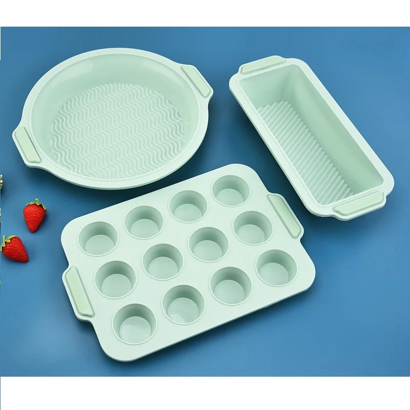 High Quality Silicone Biscuit Mould With Soft Handle 12-Cavity Silicone Cupcake Mould Non-stick Baking Pan Pastry Cake Tools