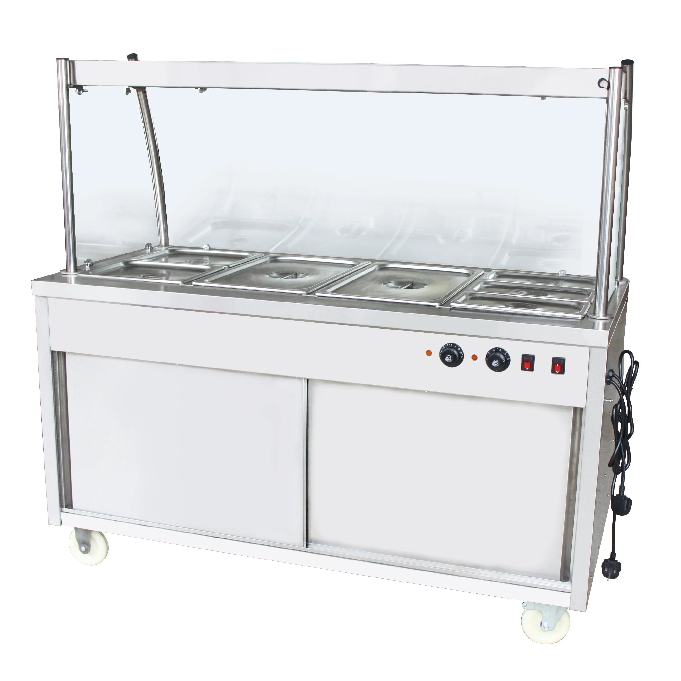 Stainless Steel Cart For Bain Marie Showcase Food Warmer Cabinet Trolley With Wheel