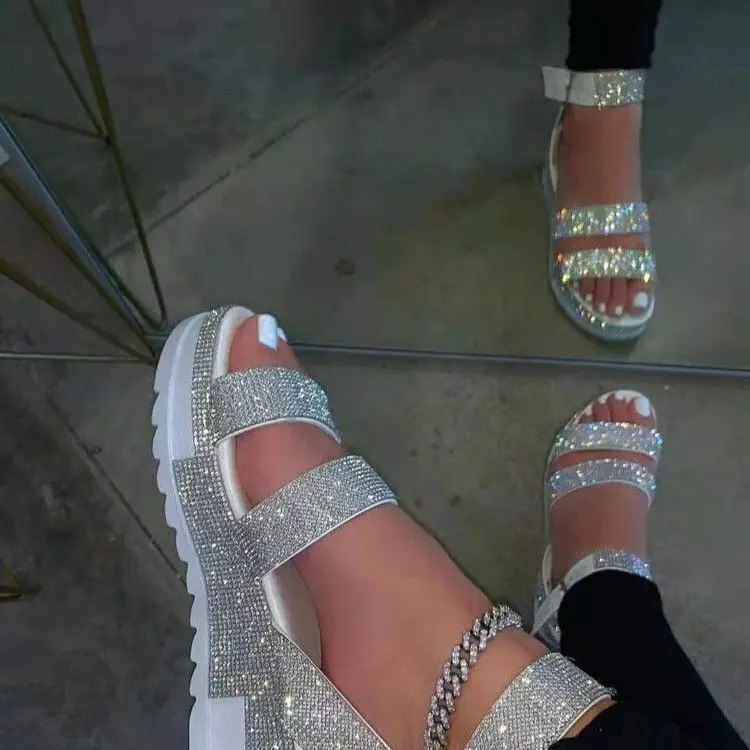 
Fashion Cheap China Sandals With Bling Diamond Luxury Sandals Women Beach Summer Rhinestone Platform Slippers 
