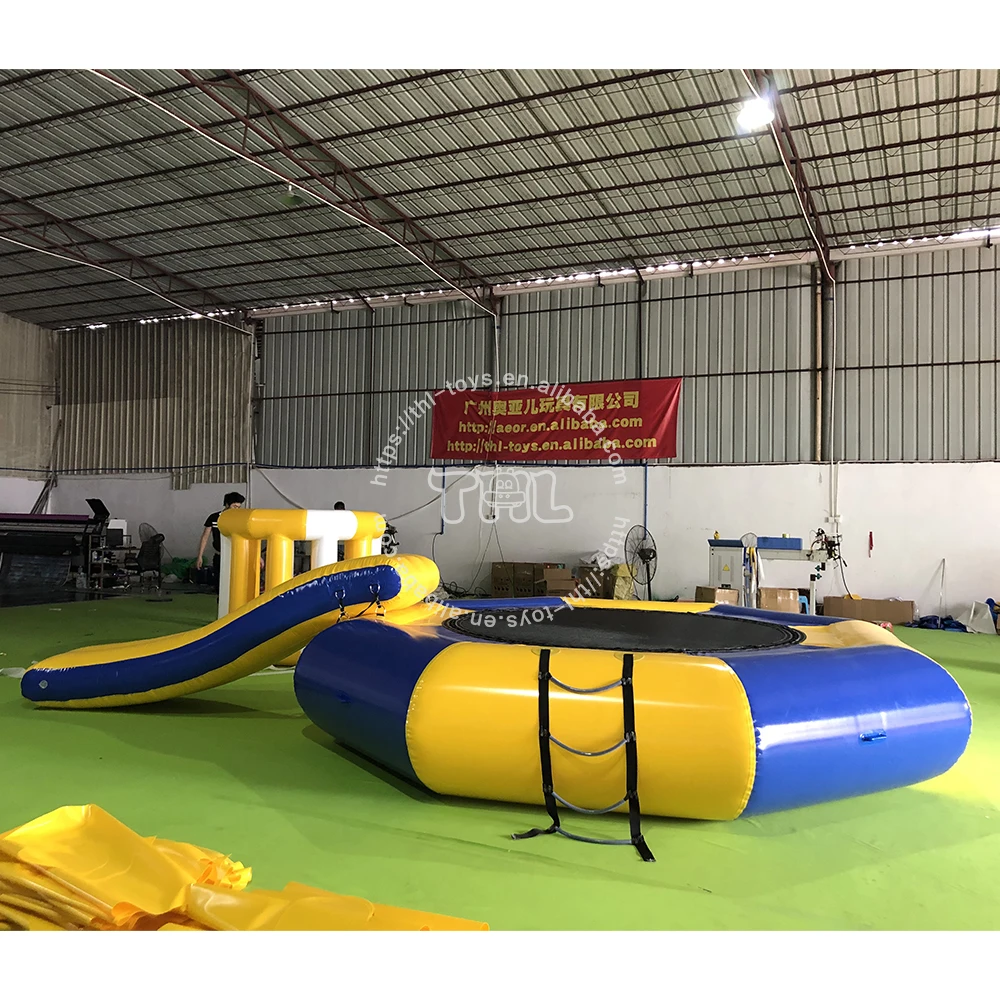 Customization water trampoline inflatable floating outdoor  sports pvc floating trampoline slide
