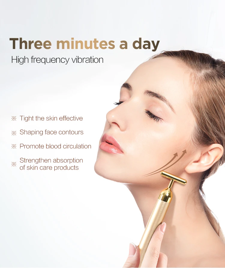  24k Gold Pulse Beauty Bar T Shape Facial Massager укрепляющий роликовый массажер для