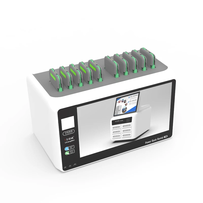 
10 slots sharing power bank rental station share power banks station with 12.5 inch advertising LCD screen 