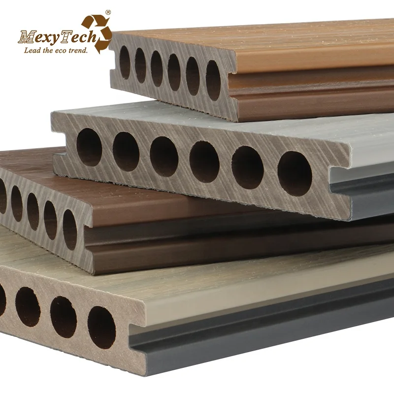 Mexytech recycled wood plastic Bicolor decking pvc wood-plastic profile and extrusion line railings for decks