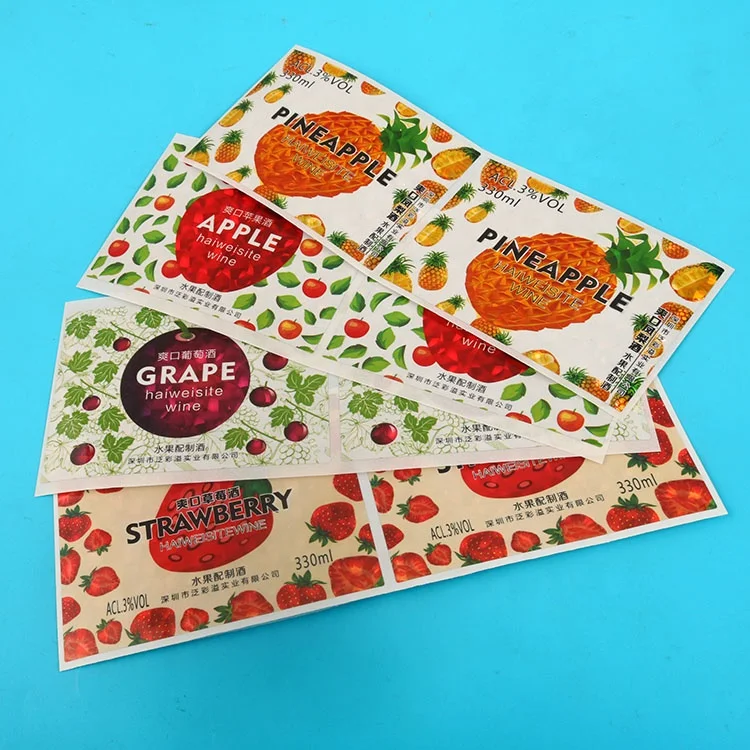 Wholesale Personalized Design Custom Fruits Name Logo Shiny Self Adhesive 3M Vinyl Hologram Stickers for Bottles