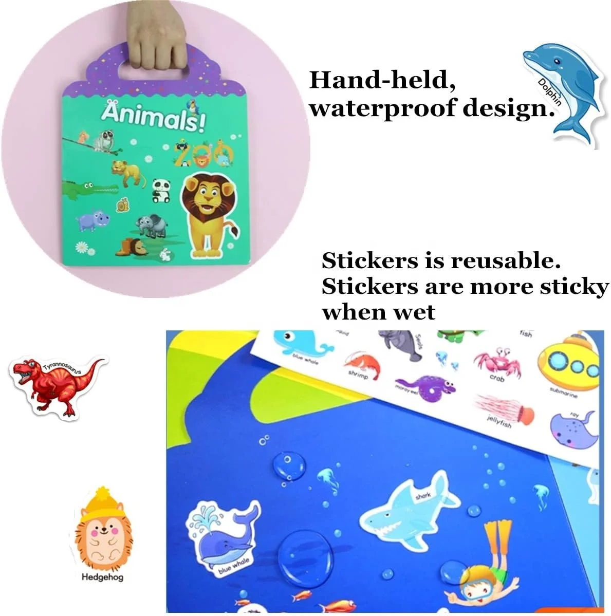 Reusable Sticker Book for Toddlers 1-3 Years Old, Dinosaur, Animal and Vehicle Static Stickers, for 2 Years 3 Years Old 4