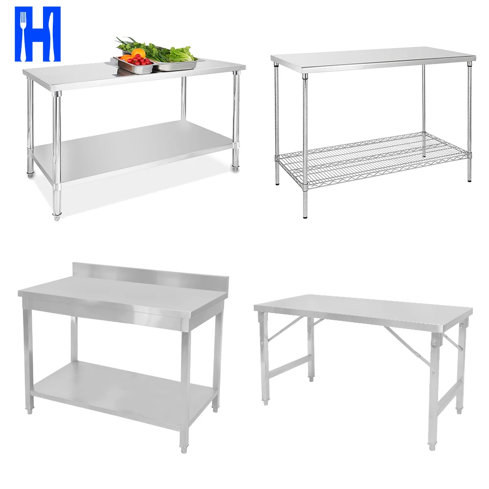 Heavybao Knocked-down Lab Kitchen Worktable Stainless Steel Square Tube Folding Work Table