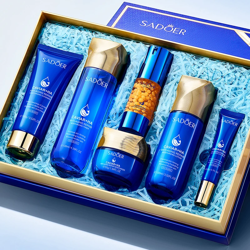 OEM SADOER Custom Caviar Hyaluronic acid Anti-aging Repair 6-piece set Wholesale Organic Brightening Moisturizing Skin Care Set