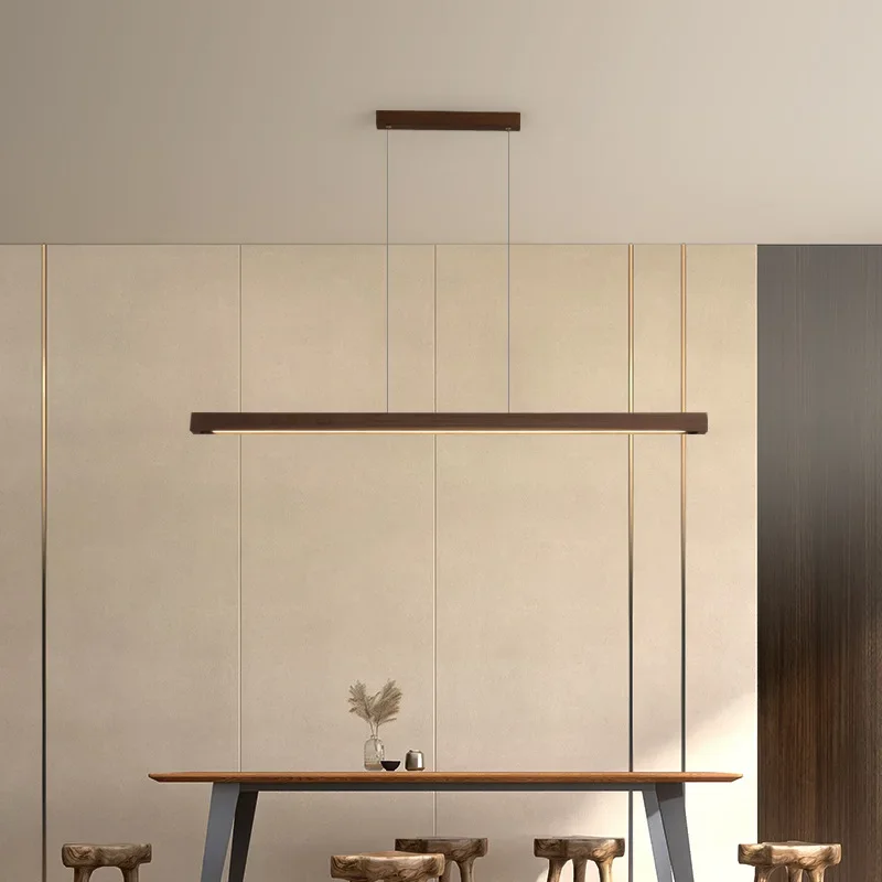 Walnut Color Long Simple Dining Table Chandeliers for Study Room Bar Home Decor LED Pendant Lamps Lighting Suspension Luminaire