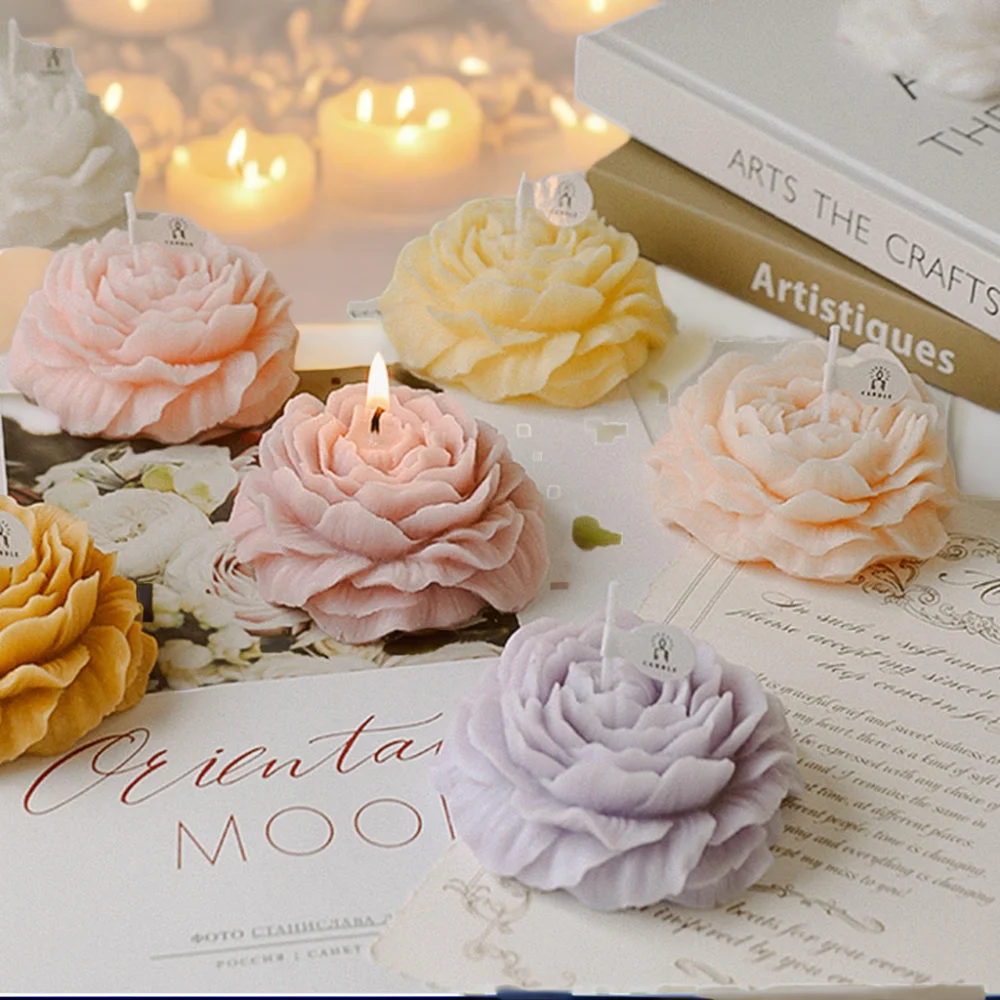 Handmade Luxury Peony Shaped Flower Candle Decorative Scented Candle Soy Wax for Candles Home Decoration Wedding Decoration