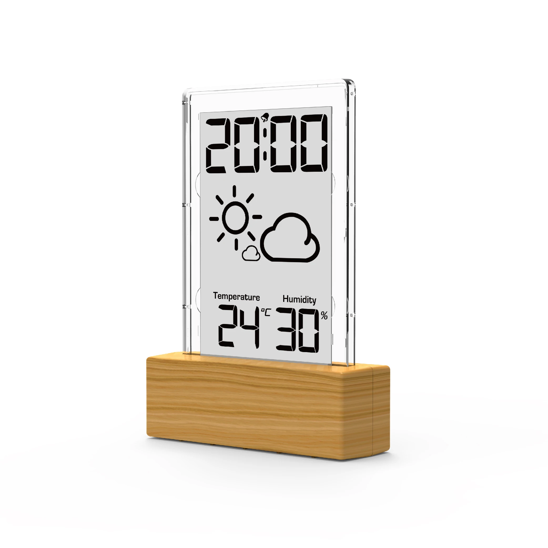 2024  Hot selling clock promotion thermometer home weather station , desk clock mini weather station wooden