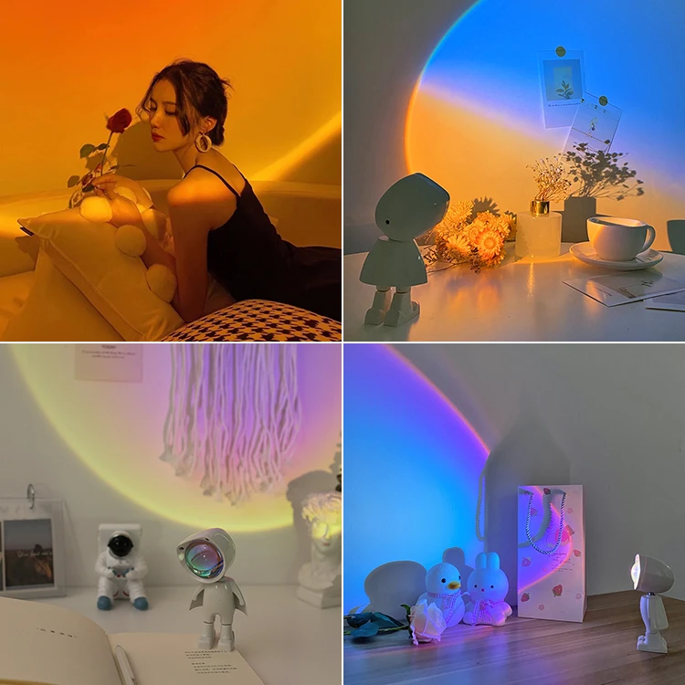 Mini Robot Sunset Red Lamp Rgb Color Touch Control 360 Degree Night Light Astronaut Sunset Projection Led Table Lamp