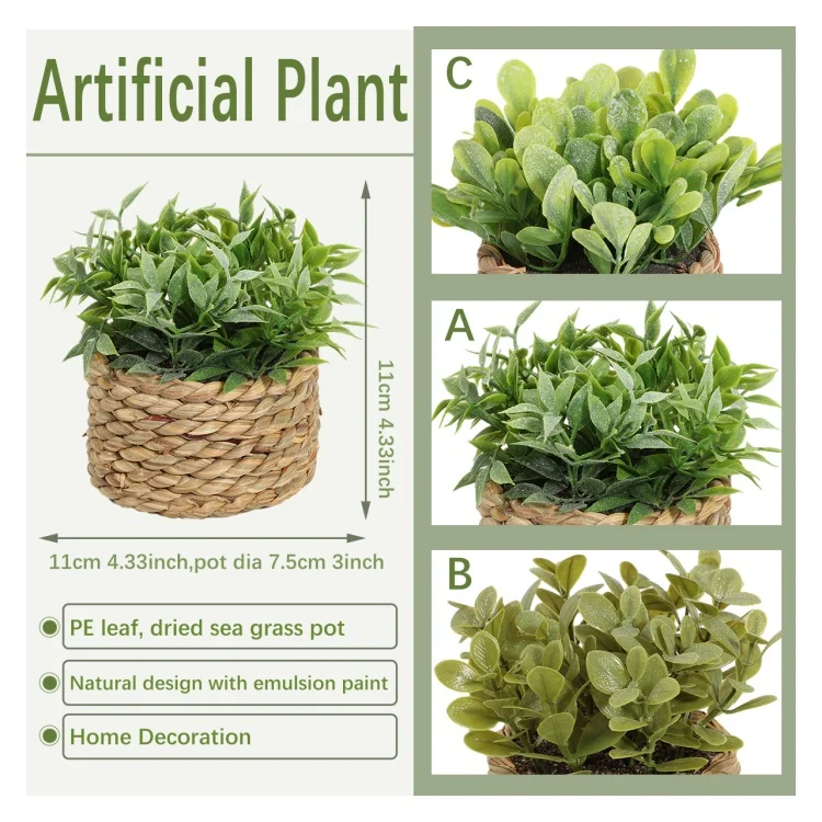 H202450-53 Greenery Plastic Small Rattan Weave Potted Plants Mini Bonsai Artificial Plants Mothers Day Gifts