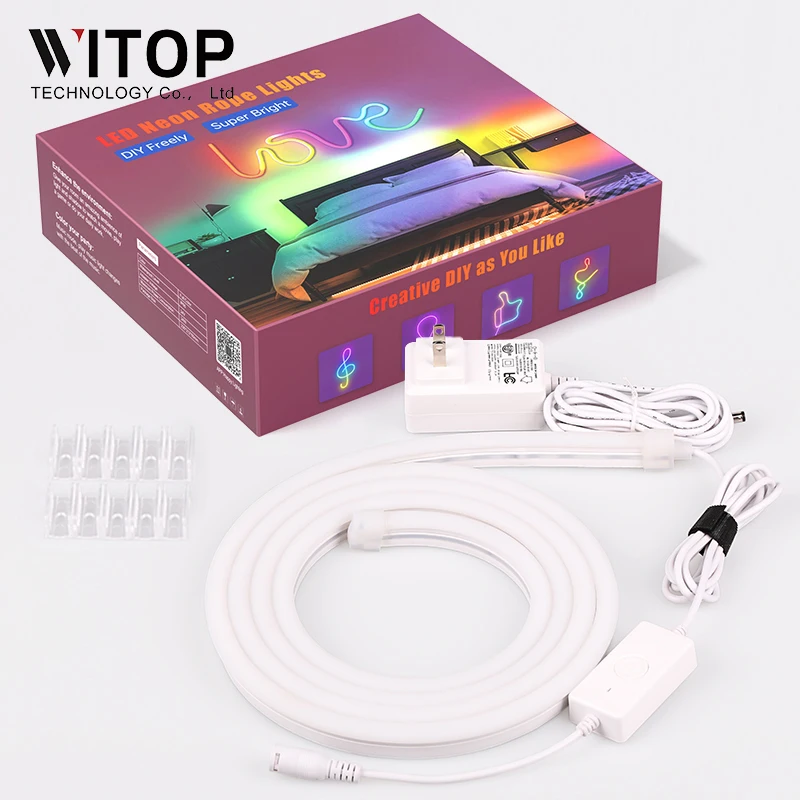 Addressable Silicone Neon Tube LED RGB Flexible Strips Lighting 2m 3m 5m APP smart RGB Dream Color Flex Neon Sign Rope Light