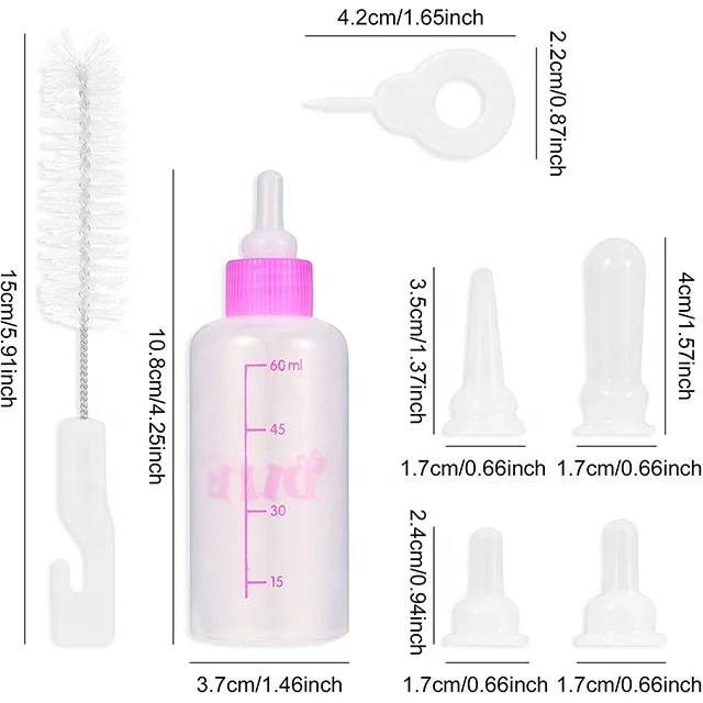 Tiktok Hot Selling 60ml/150ml High Temperature Resistance Pet Feeding Bottle Kit Cat Nipple