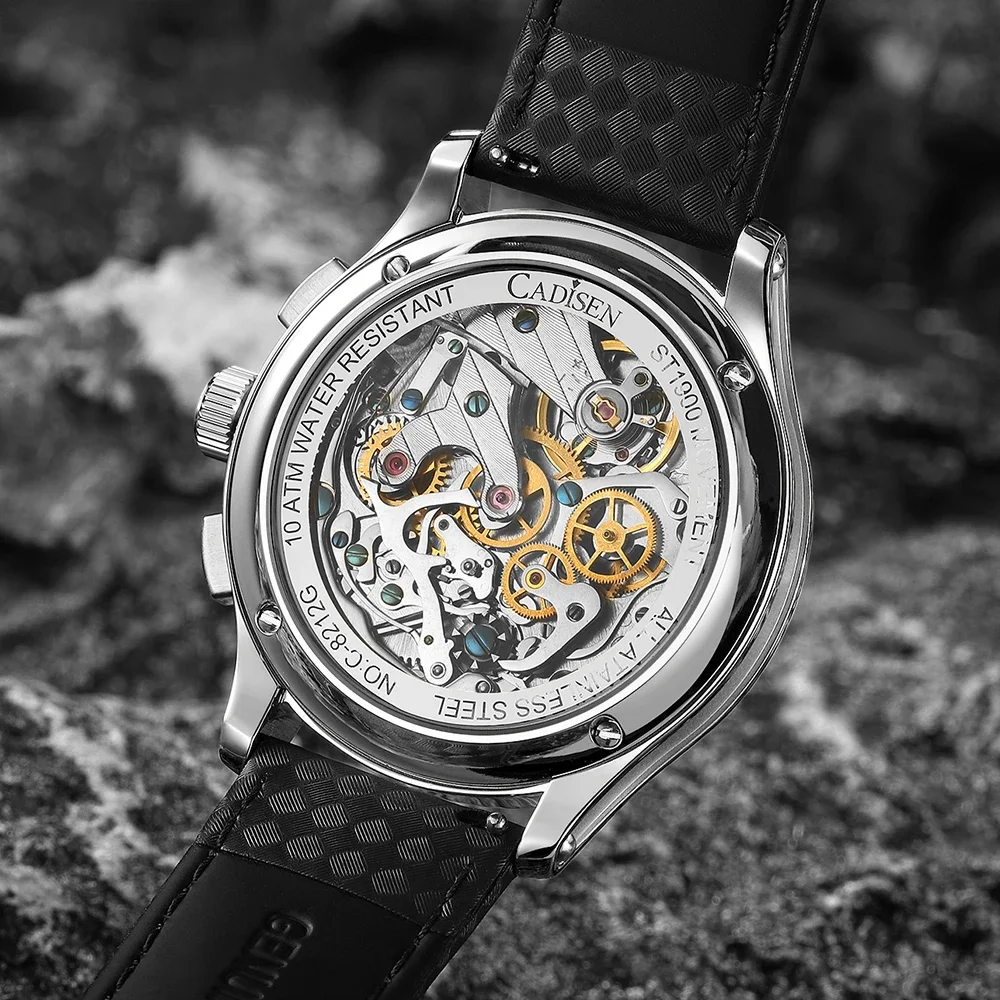New Mechanical Chronograph Watch for Men Cadisen C8212 Automatic Wristwatch Curved Sapphire Crytal 10atm Waterproof Reloj Hombre